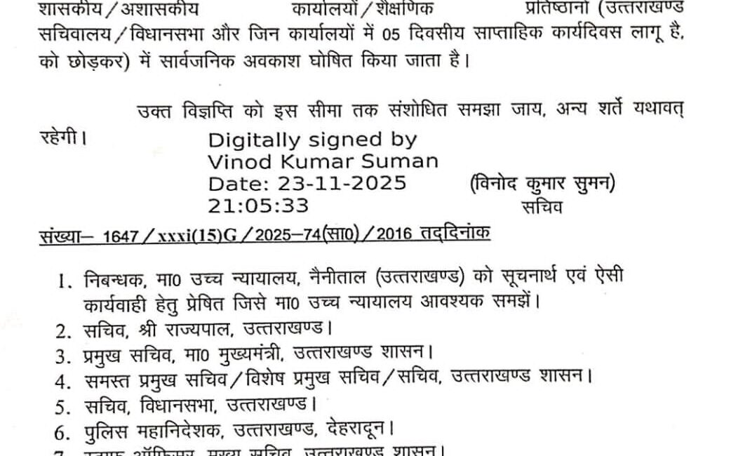 गुरु तेग बहादुर शहीद दिवस पर अवकाश तिथि में बदलाव, अब 25 नवंबर को रहेगा सार्वजनिक अवकाश।