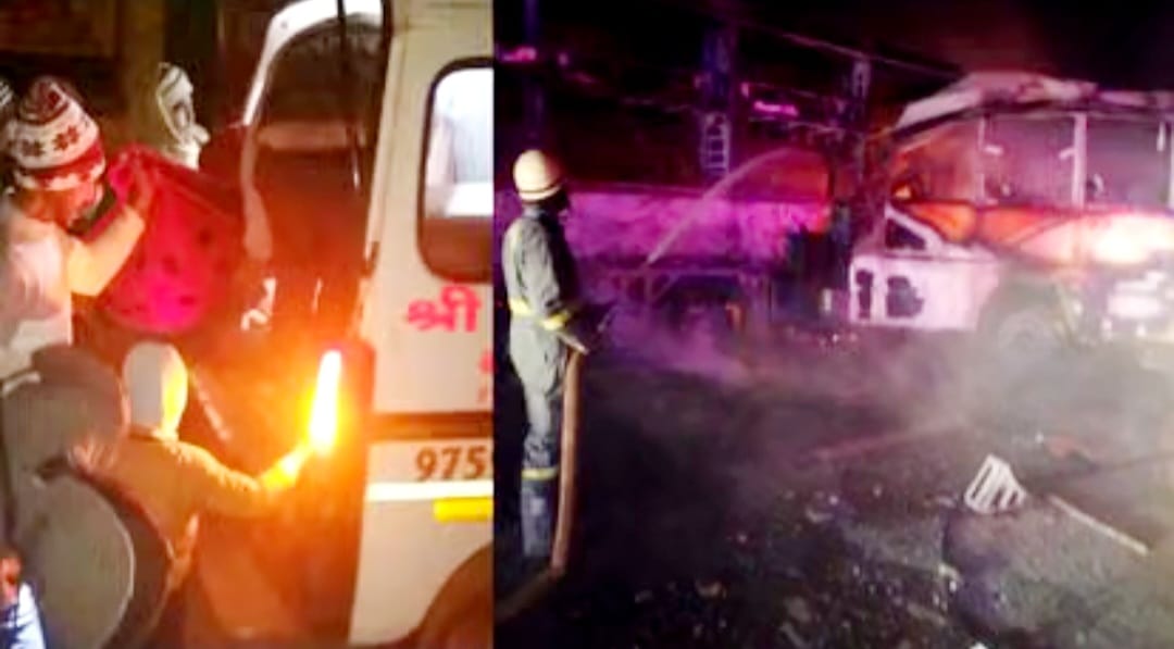 कोहरे का कहर: 7 बसें व 3 कारें टकराईं, आग लगने से 10 की मौत, 80 से अधिक घायल।