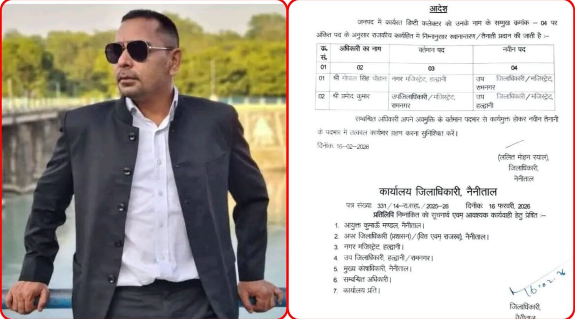 रामनगर को मिले नए एसडीएम, गोपाल सिंह चौहान संभालेंगे जिम्मेदारी।