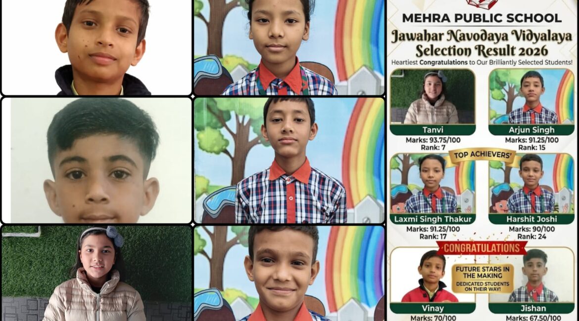 मेहरा पब्लिक स्कूल के छात्रों का कमाल, नवोदय और सैनिक स्कूल परीक्षा में शानदार सफलता।