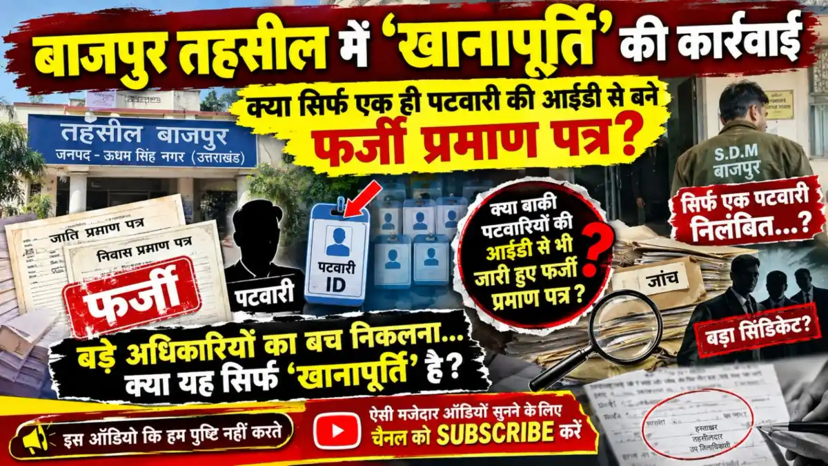 बाजपुर तहसील में प्रमाण पत्रों के फर्जीवाड़े पर उठे सवाल, एक पटवारी के निलंबन से आगे जांच की मांग क्या अन्य आईडी से भी जारी हुए प्रमाण पत्र? तहसील स्तर पर जिम्मेदारी तय करने की उठी मांग।